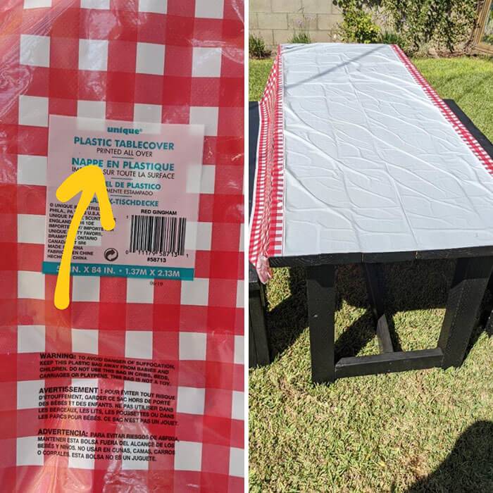 gingham pattern doesn't cover tablecloth