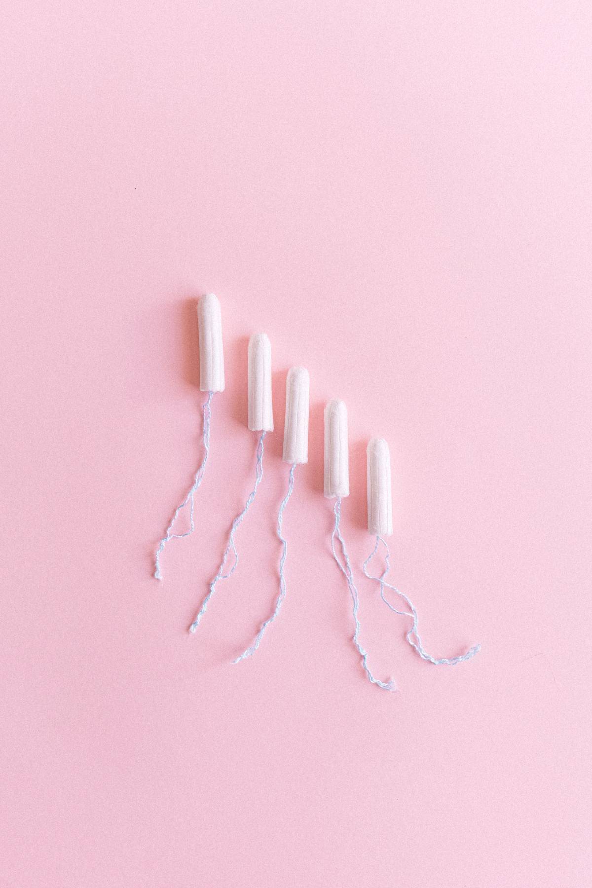 row of unwrapped tampons