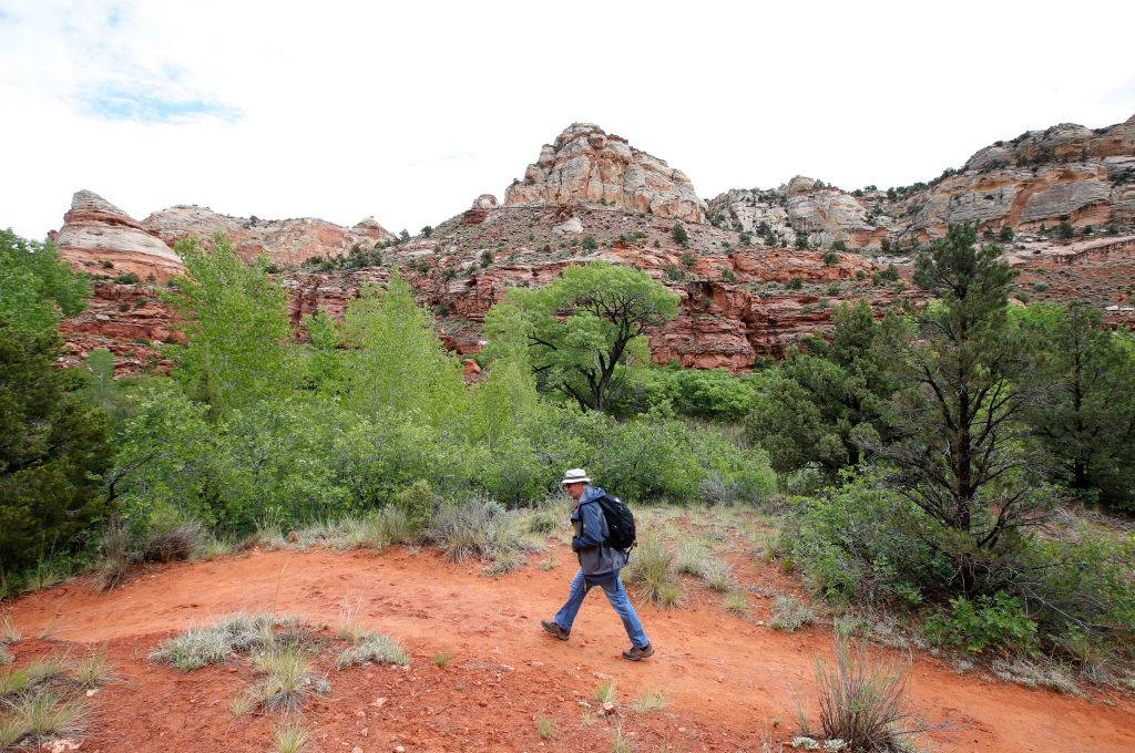 A hiker makes his way up a trail to Calf Creek in the Grand Staircase-Escalante National Monument