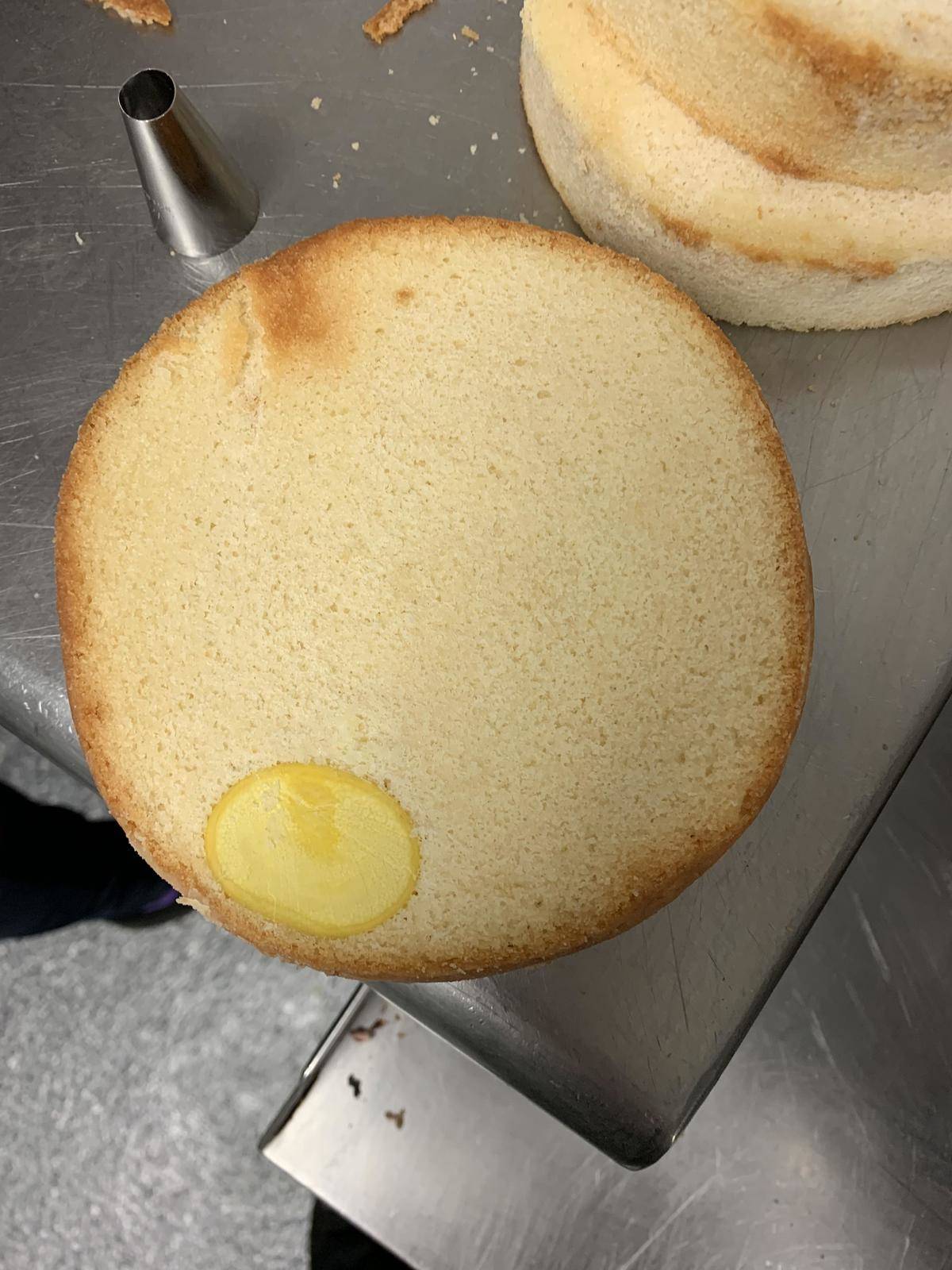 intact egg yolk baked into cake