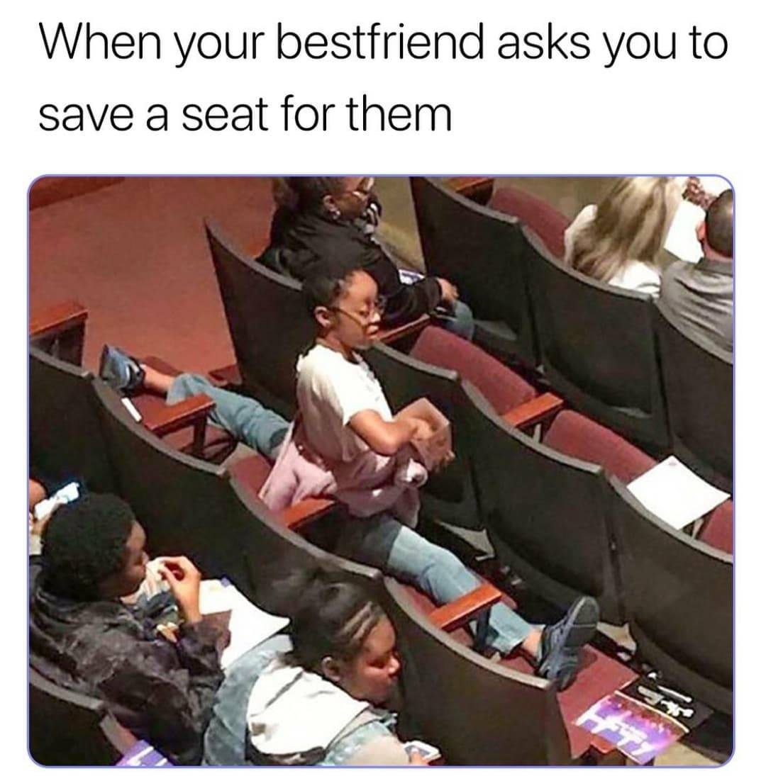 girl doing splits saving seats