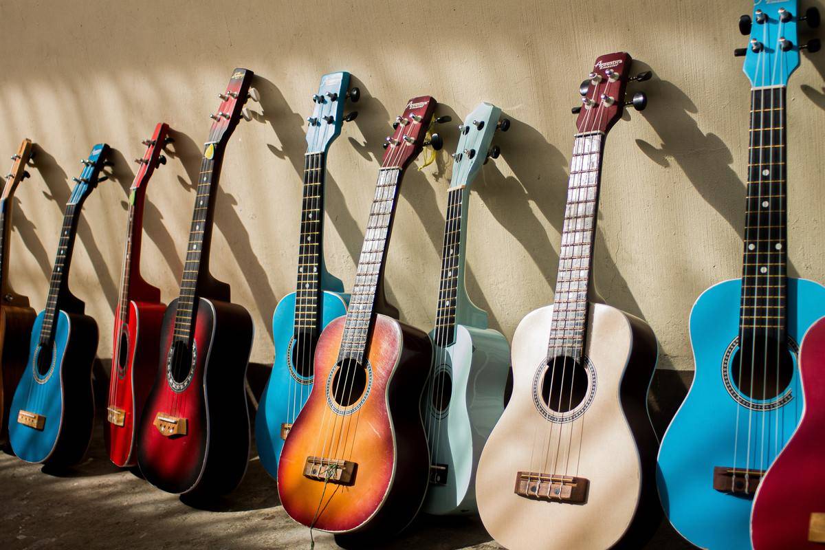 guitars standing against wall