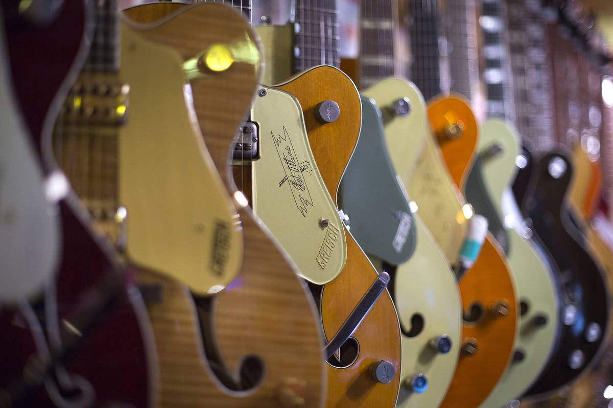 row of guitars 