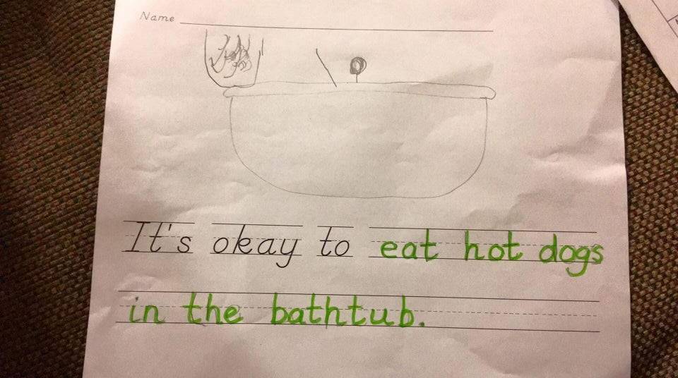 its okay to eat hot dogs in the bathtub