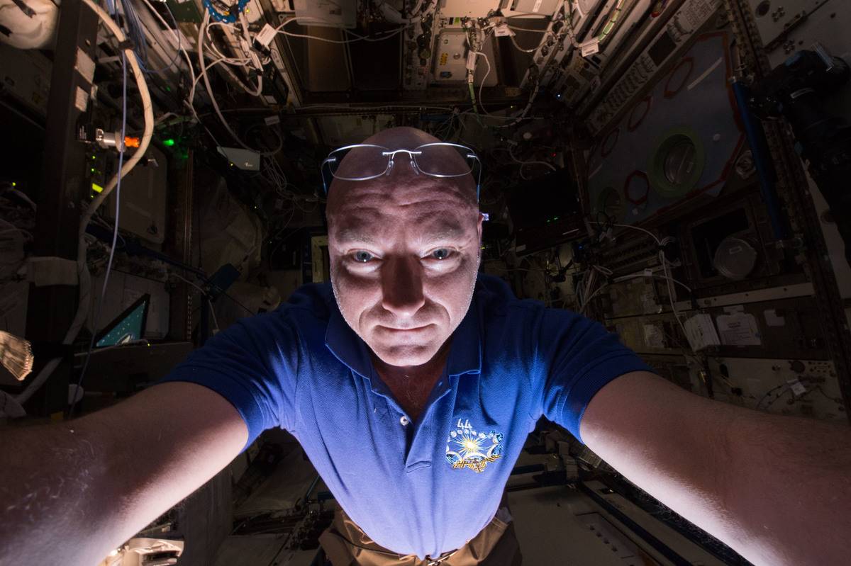 Scott Kelly takes a selfie in the rocket before he launches into space.