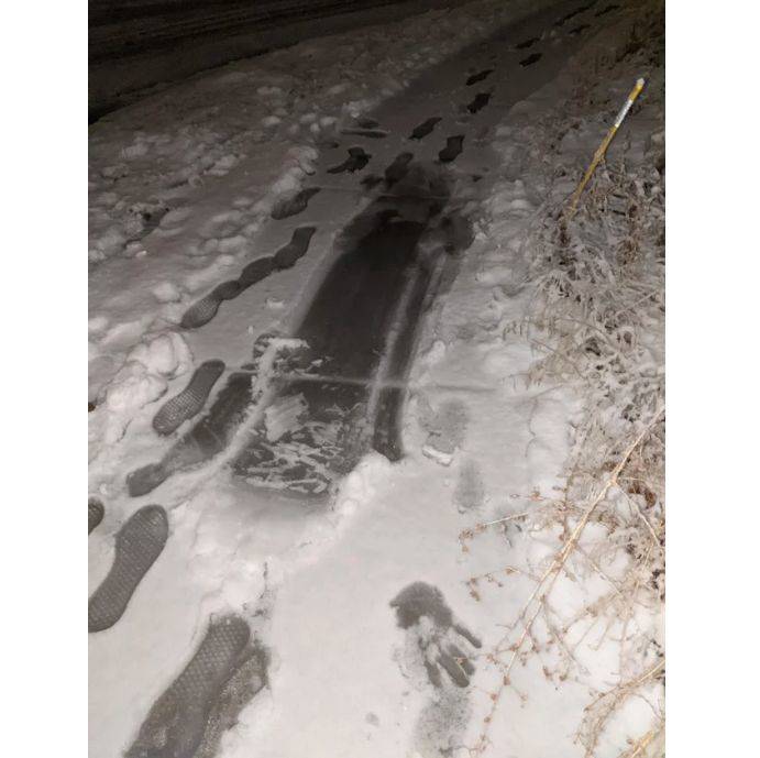 slipping and falling in the snow