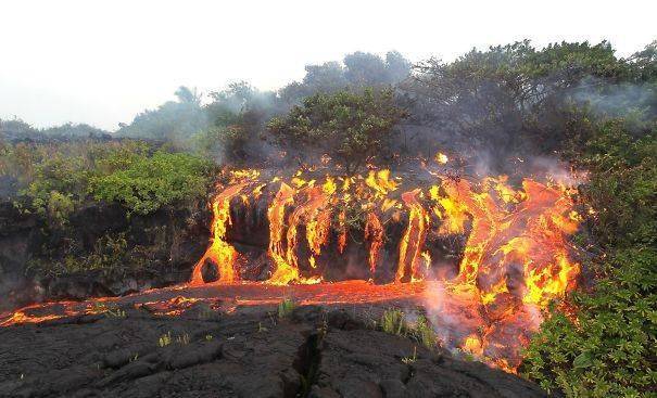Lava flow destroying land
