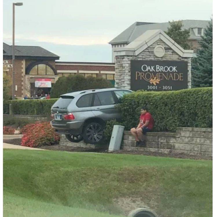 car drove through hedge at shopping plaza