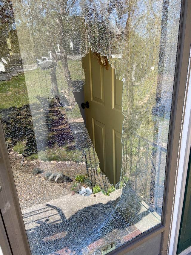shattered glass door