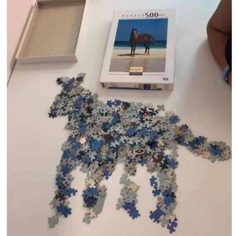 puzzle pieces arranged into shape of horse