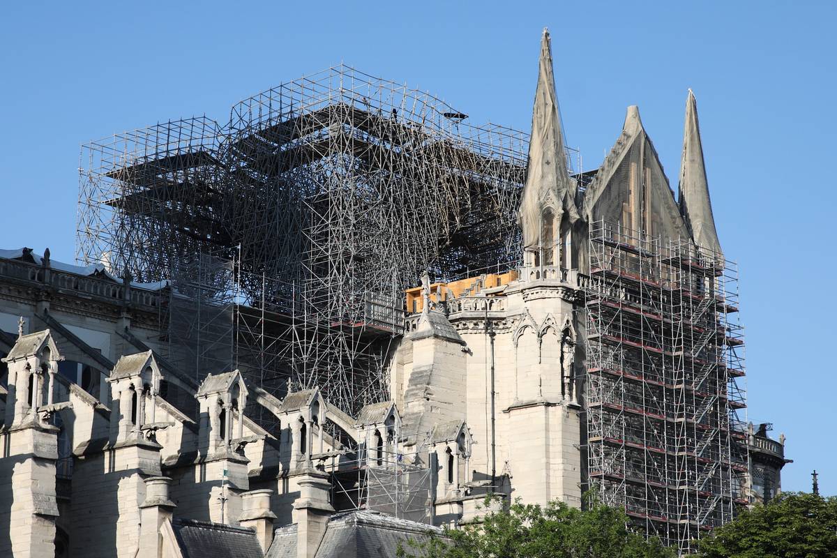 Notre Dame Cathedral after massive fire, in Paris, France on 6 July 2019