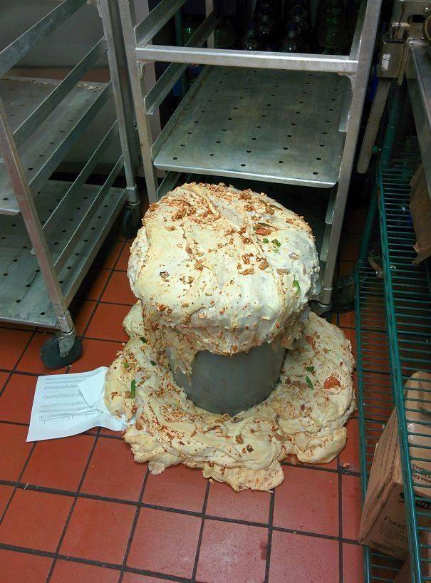 pizza dough overflowing from garbage can