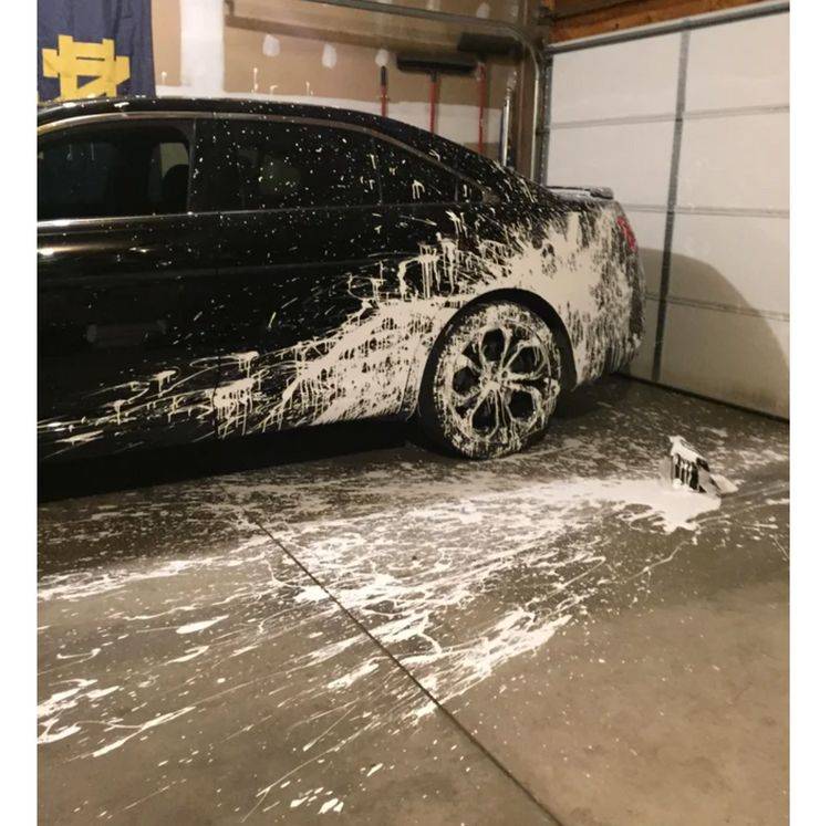white paint all over black car