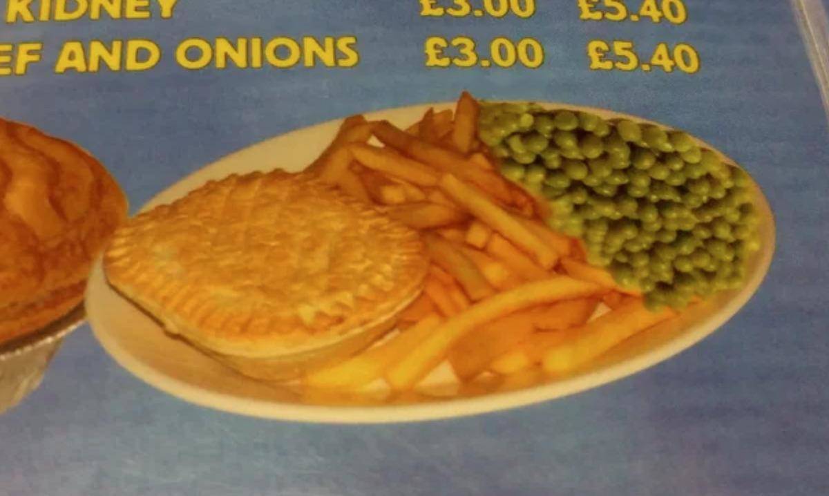 menu with photoshopped peas upsdie down