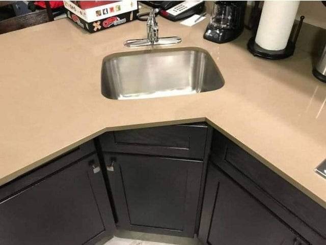 kitchen sink counter at awkward angle