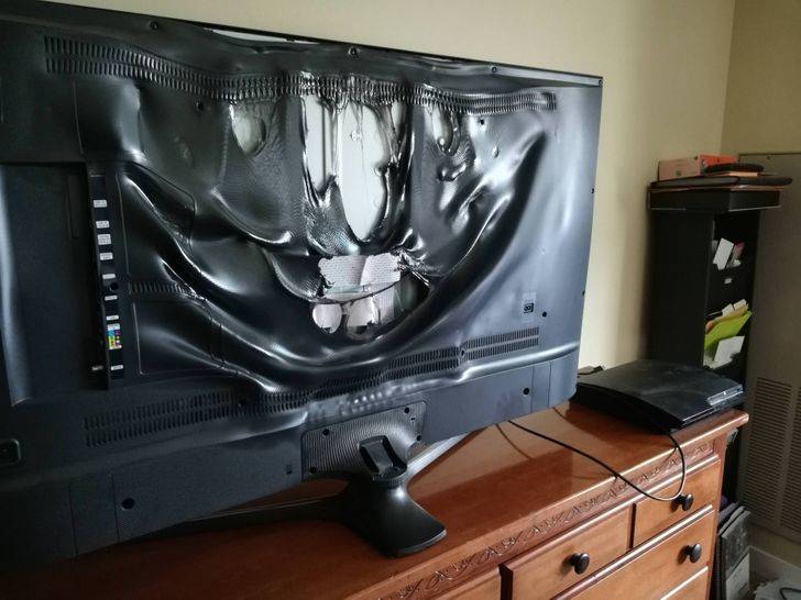 tv melted after being in front of fireplace