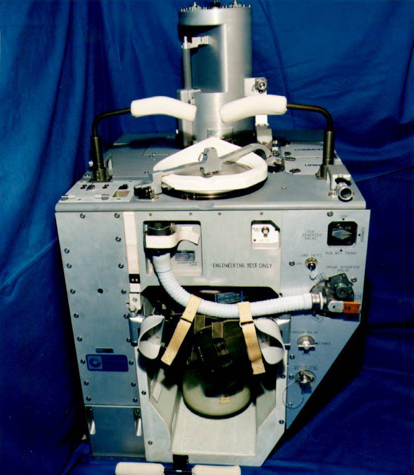This photo shows NASA's new space toilet, which cost 30 million USD to develop. The toilet is scheduled to undergo its first space-flight test this month 05 January 1993