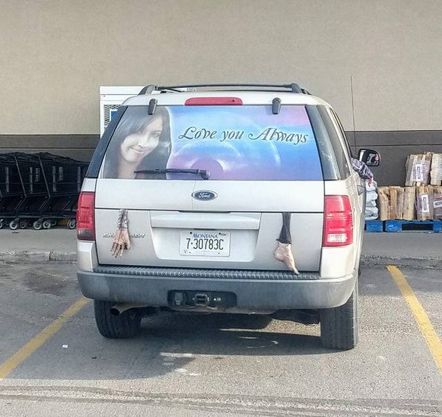 can with love you always picture of a woman with fake hand coming out of trunk 