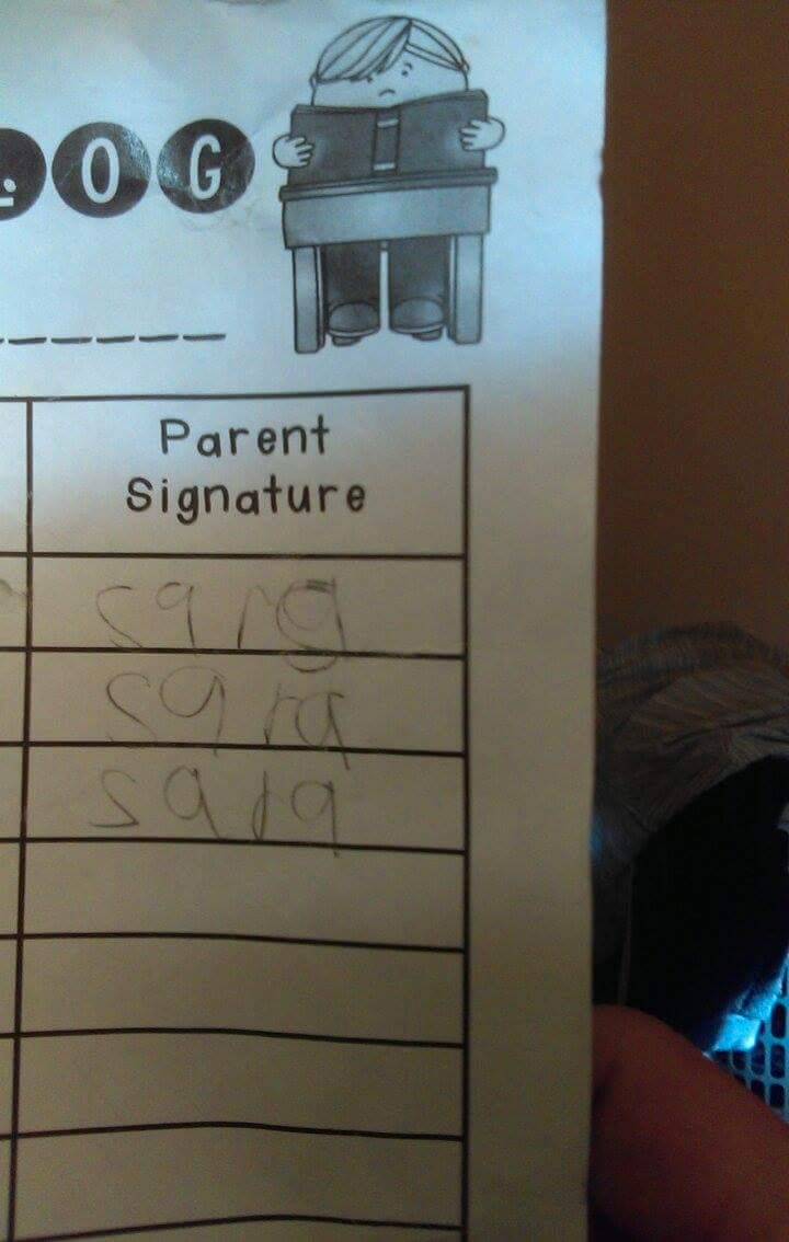 child signed parent signature on homework