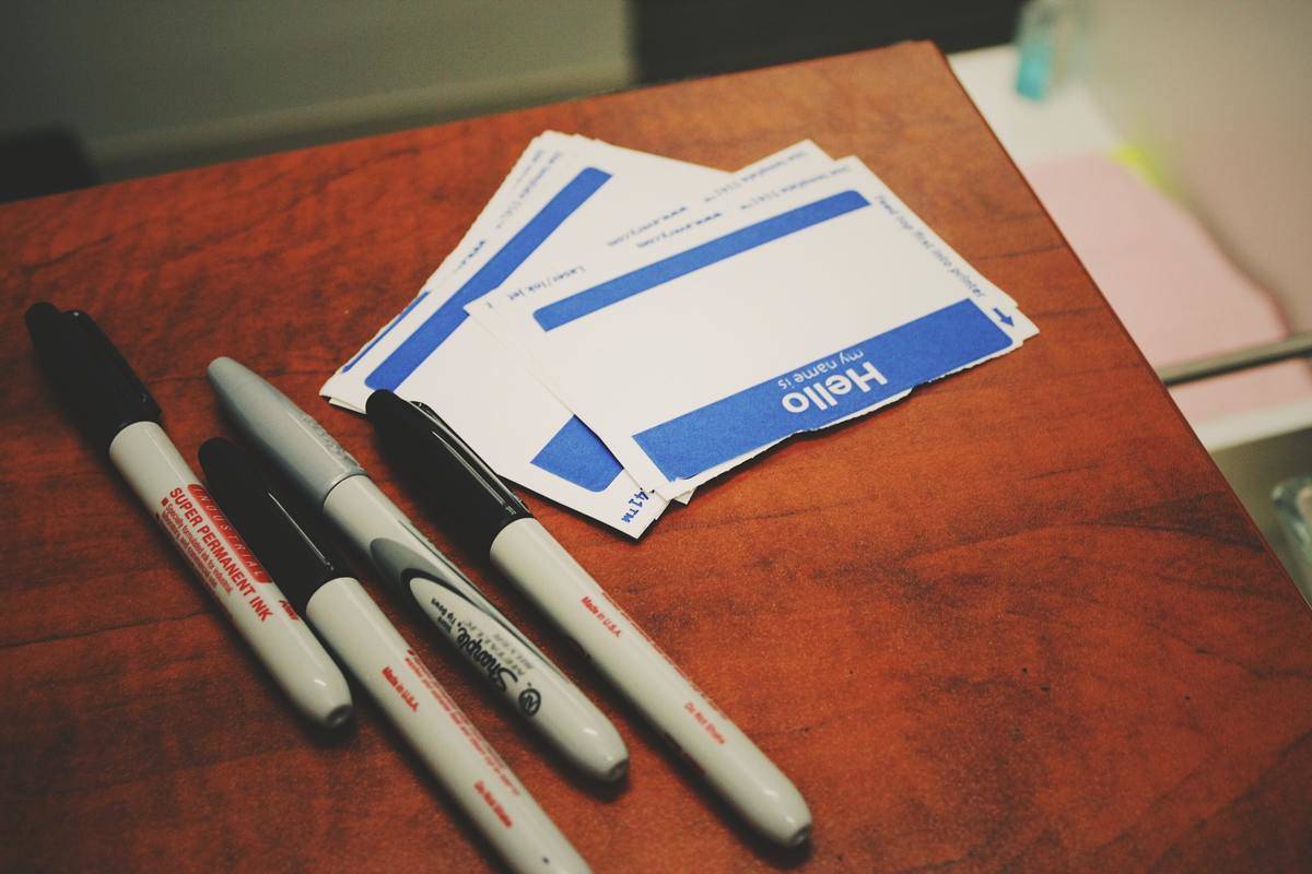 Name tags and permanent markers 