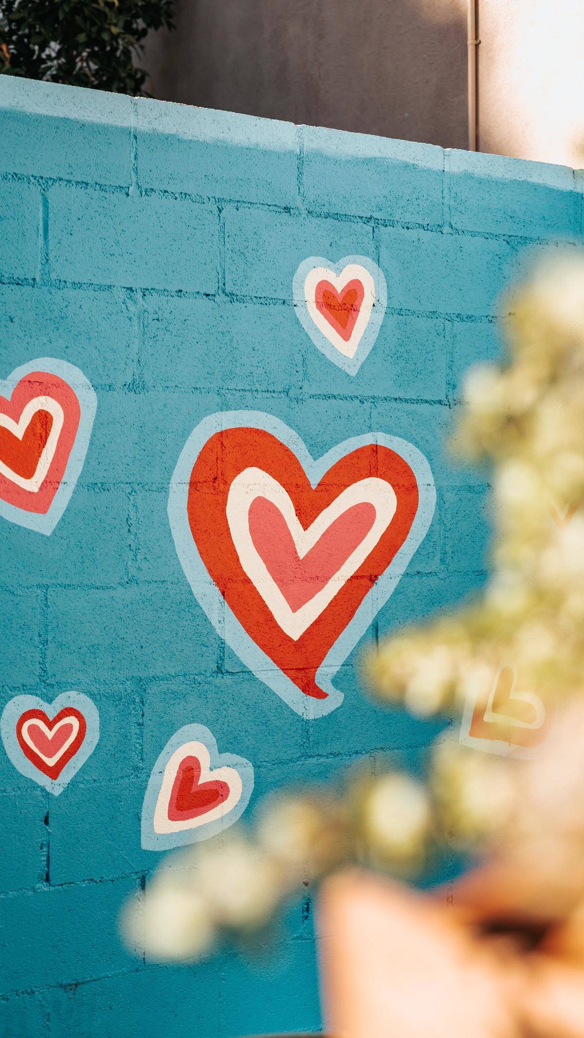 Hearts painted on a wall 