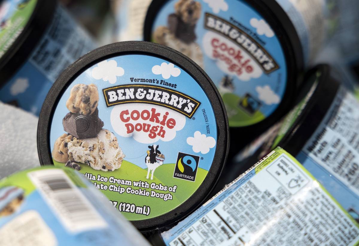 Ben and Jerry's ice cream is stored in a cooler at an event where founders Jerry Greenfield and Ben Cohen gave away ice cream to bring attention to police reform at the U.S. Supreme Court on May 20, 2021 in Washington, DC.