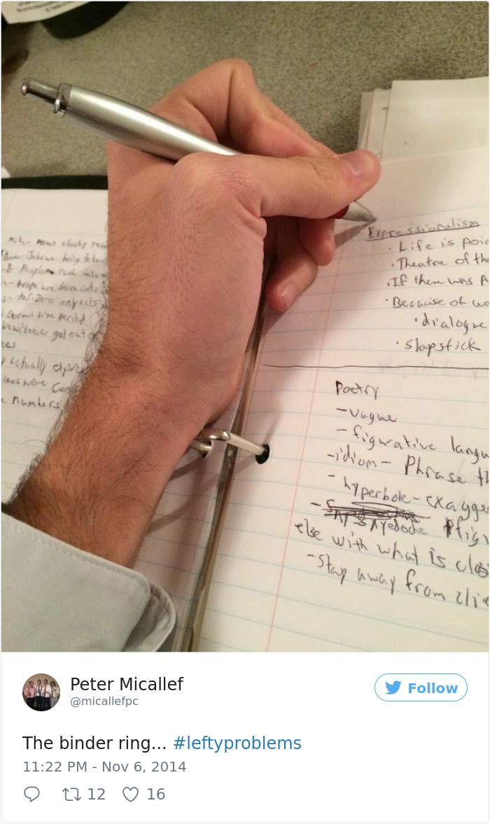 binder ring in the way for left-handed person