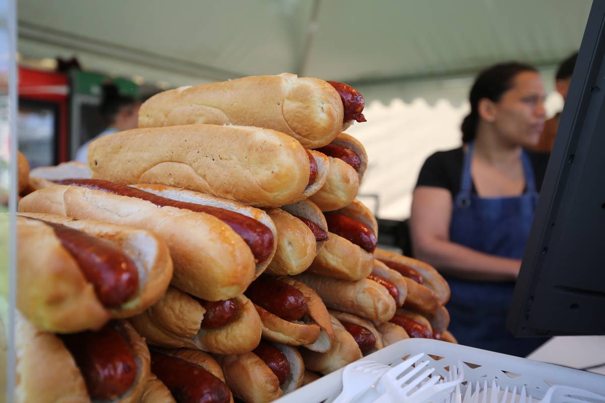 Hot dogs are seen as Budapest's Heroes Square Fan Zone prepares to welcome visitors ahead of the England v Croatia game during the UEFA Euro 2020 Championship
