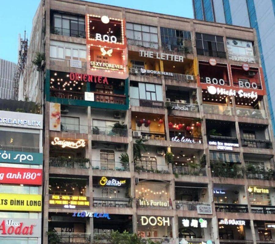 building with many shops on balconies