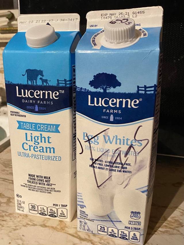 identical egg white and cream cartons