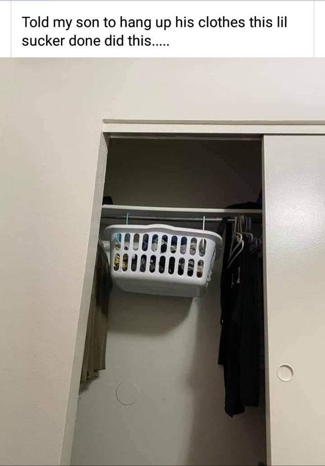 clothes hanging in closet