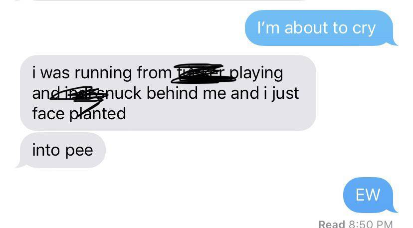 faceplant into pee after getting scared