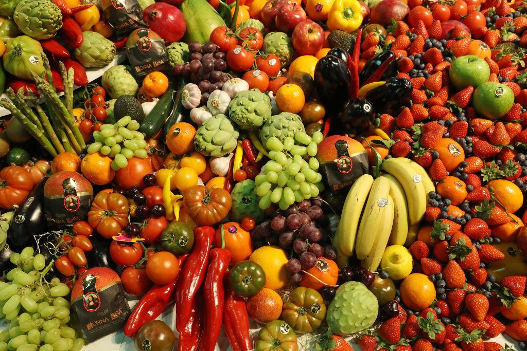 Fresh fruits and vegetables lie on display at a Spanish producer's stand
