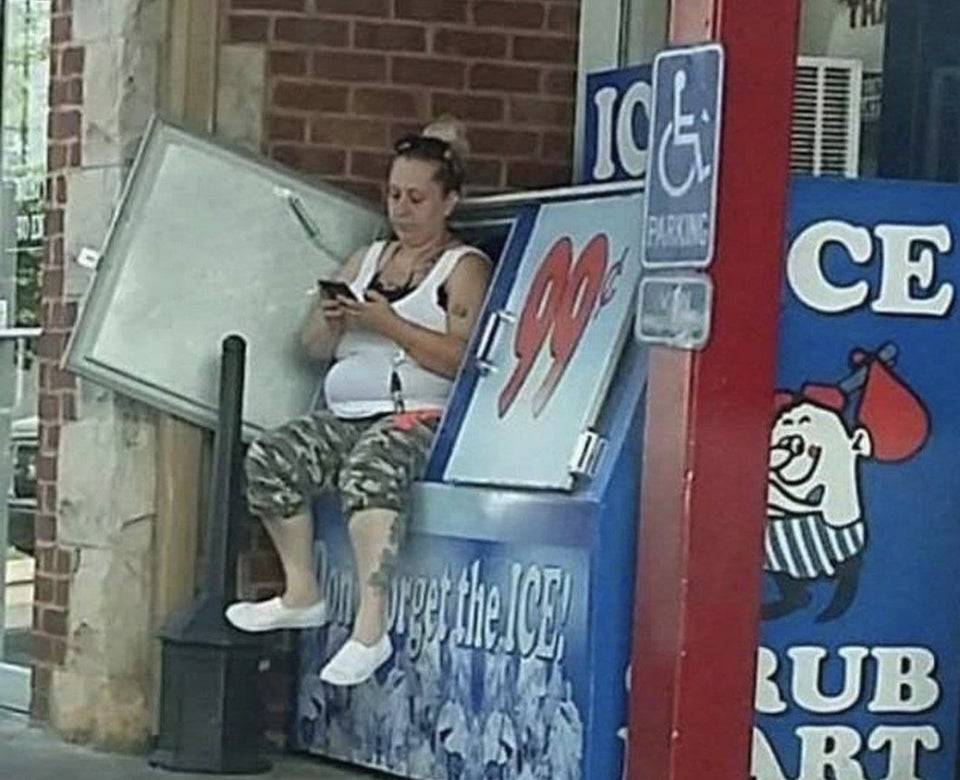 woman sitting in ice