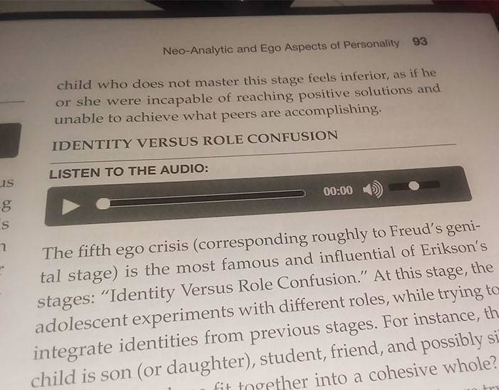 text book has a printed 'listen to the audio' link 