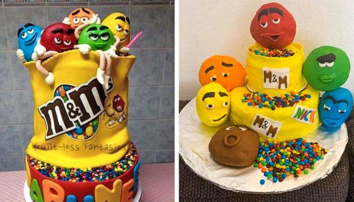 m&m cake gone wrong