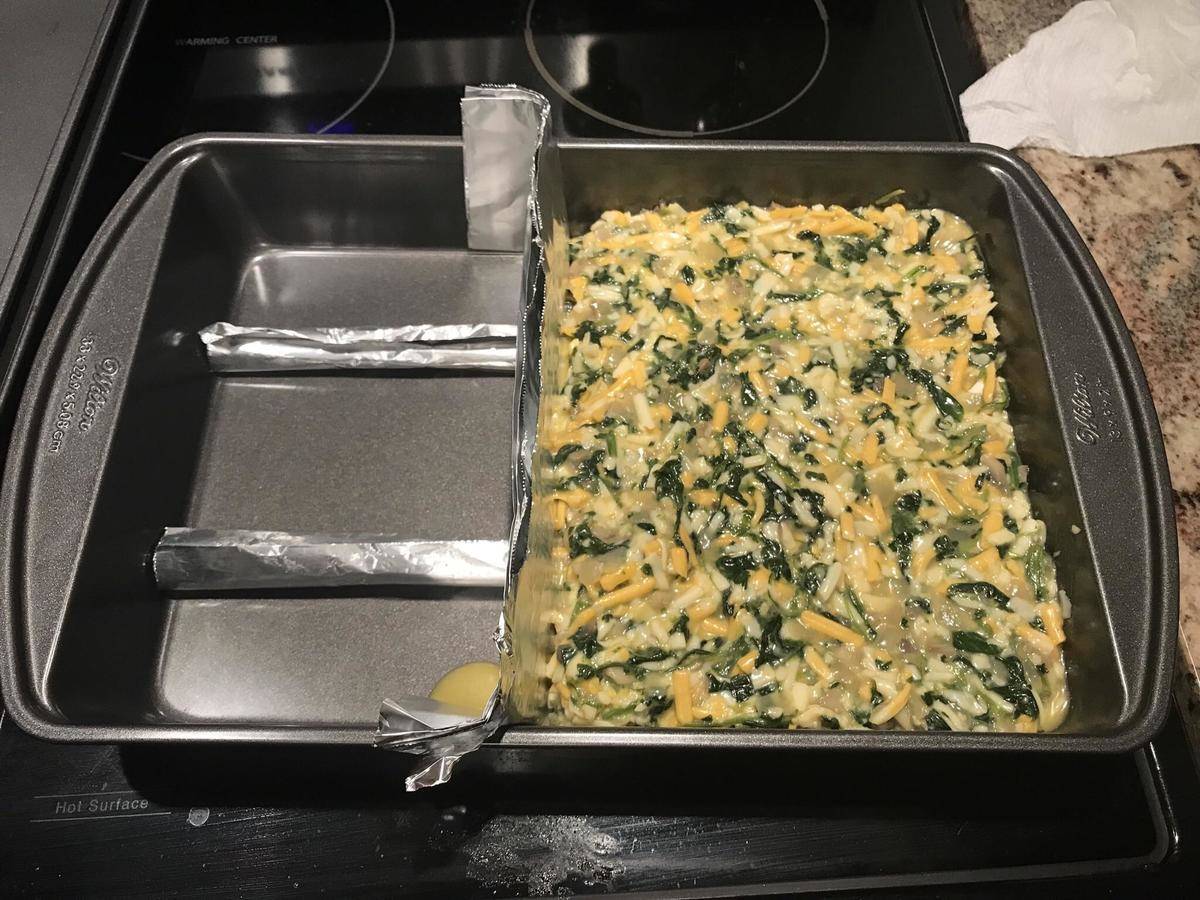 lasagna pan with foil to reduce the size