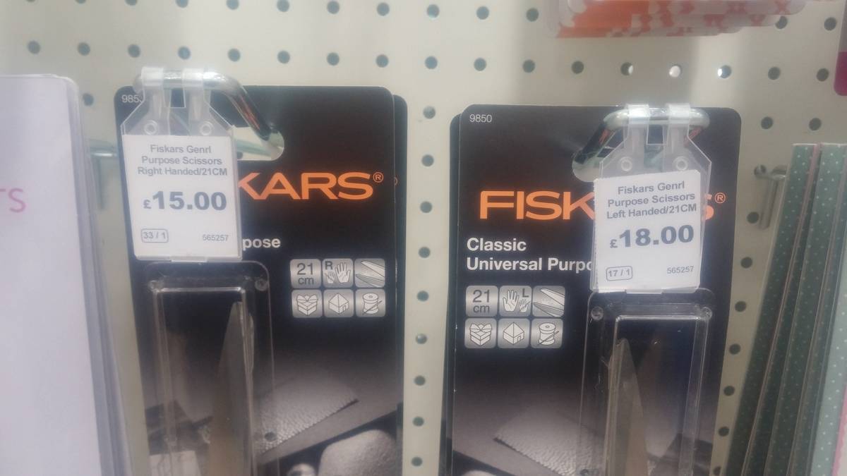 scissor prices with left-handed being more expensive