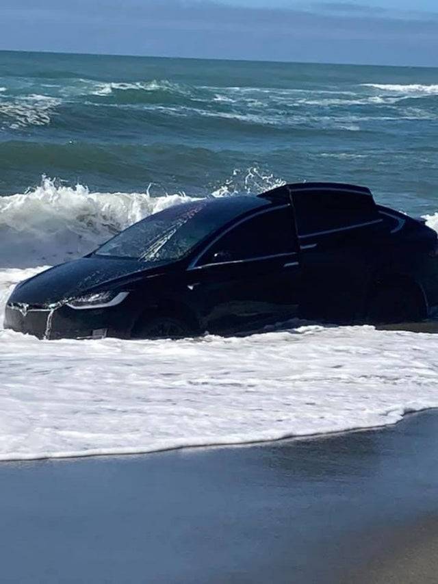 car in ocean