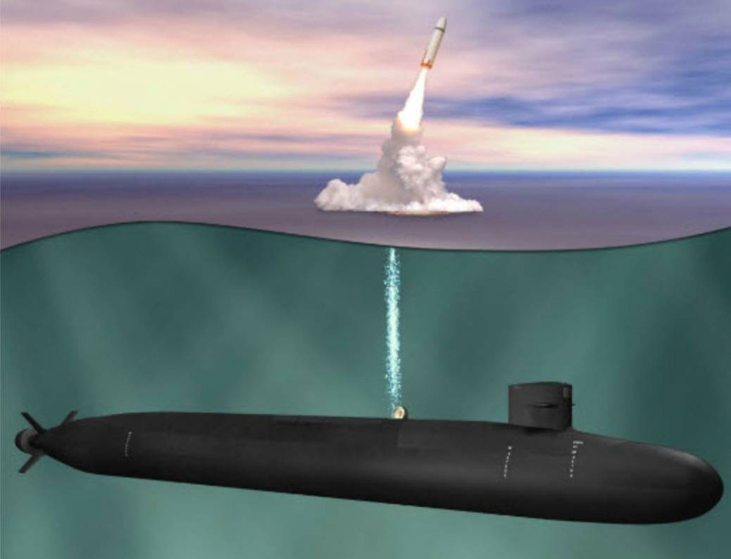 In this diagram, the Columbia-class submarine launches a missile.