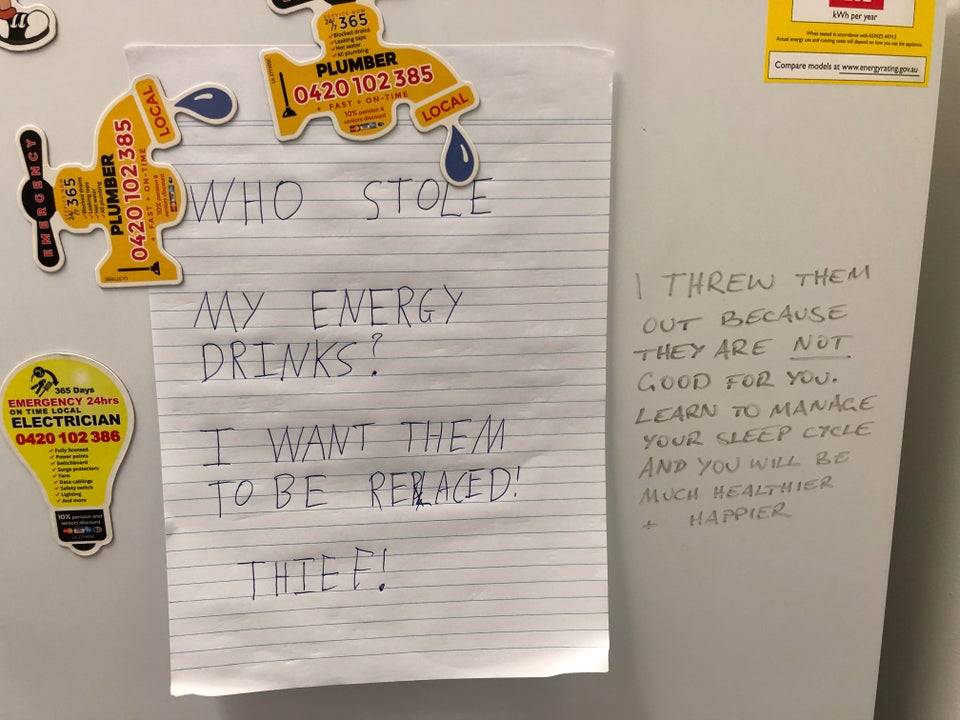 energy drink thrown away by the roommate