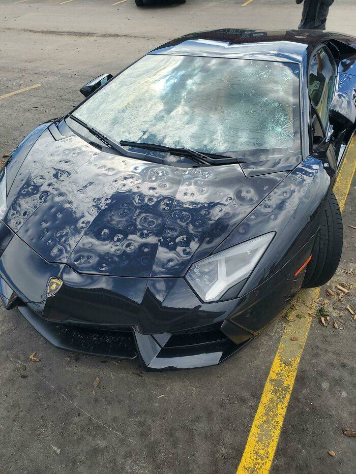 lambo ruined by the hail