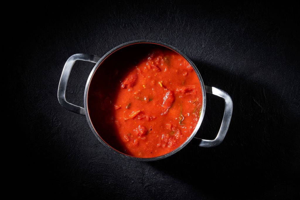 marinara sauce in a silver pot