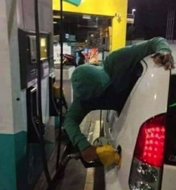 pumping gas from the window