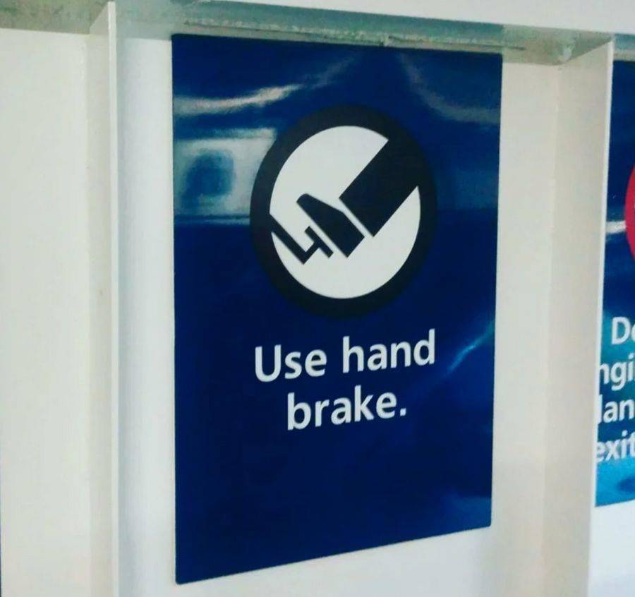 'use hand brake' but shows foot pedal