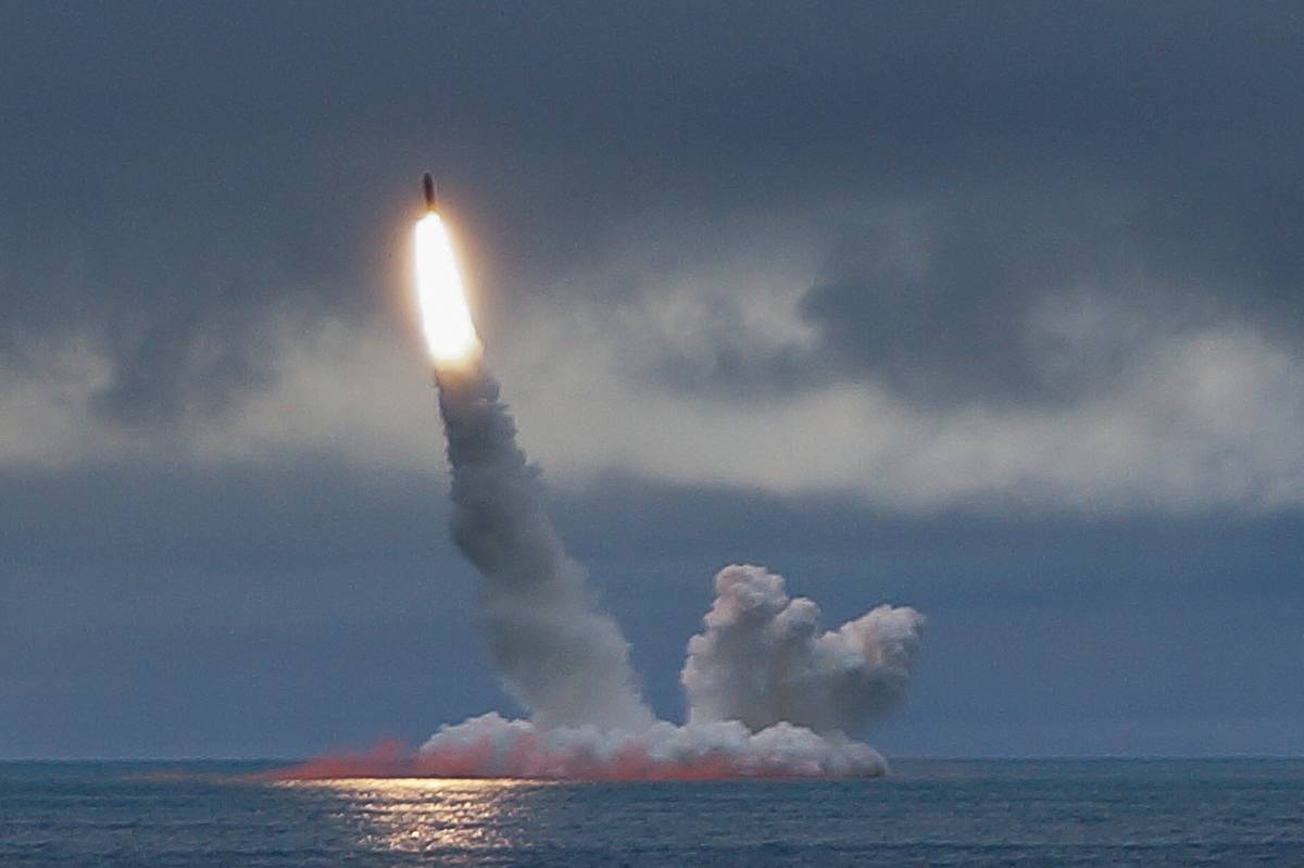 A missile launches from Russia's nuclear-powered submarine.