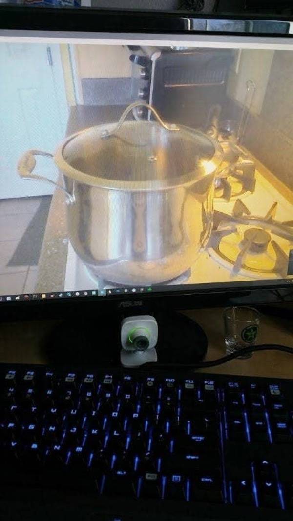 skyping the water to see if its boiling 