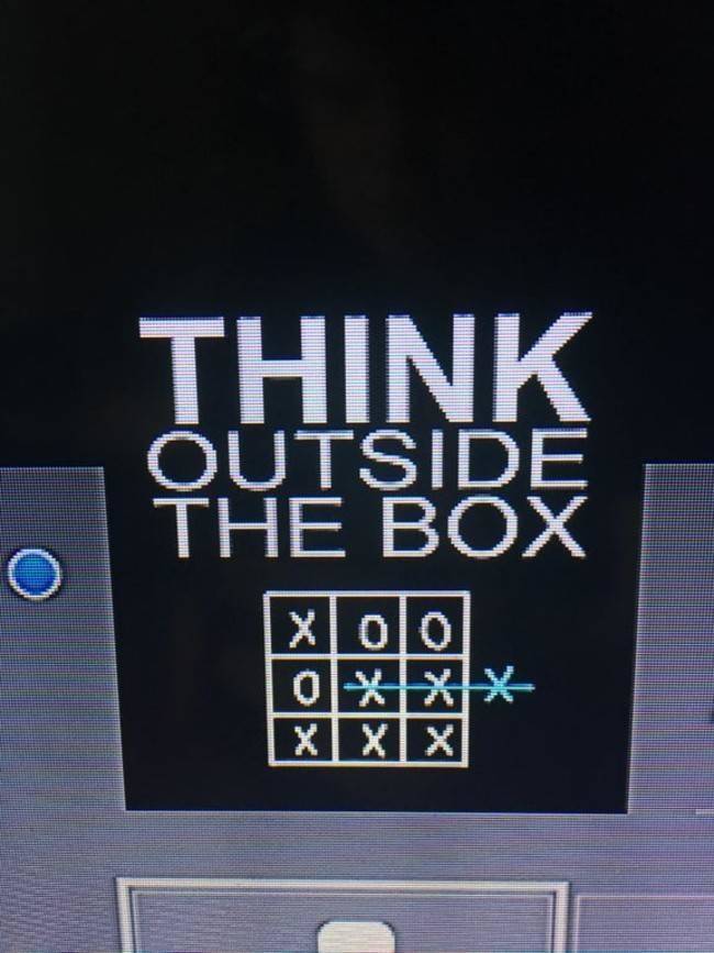 think outside the box tic tac toe ad except the answer was already in the box
