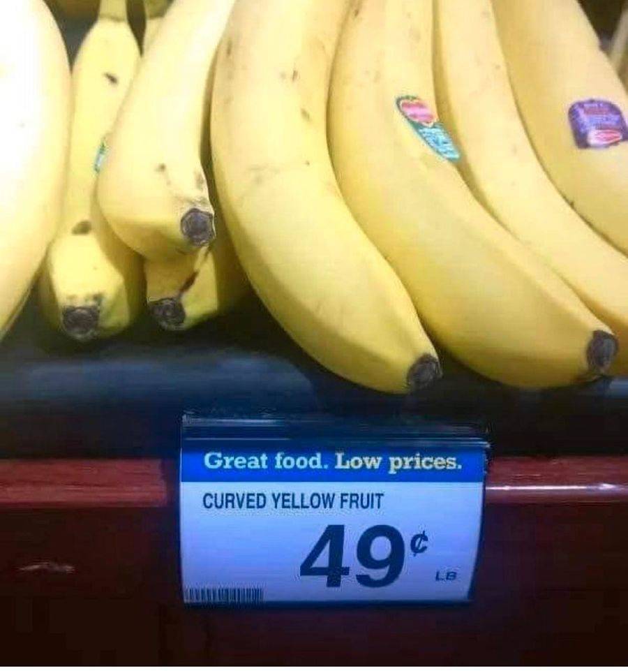 bananas labeled as curved yellow fruit