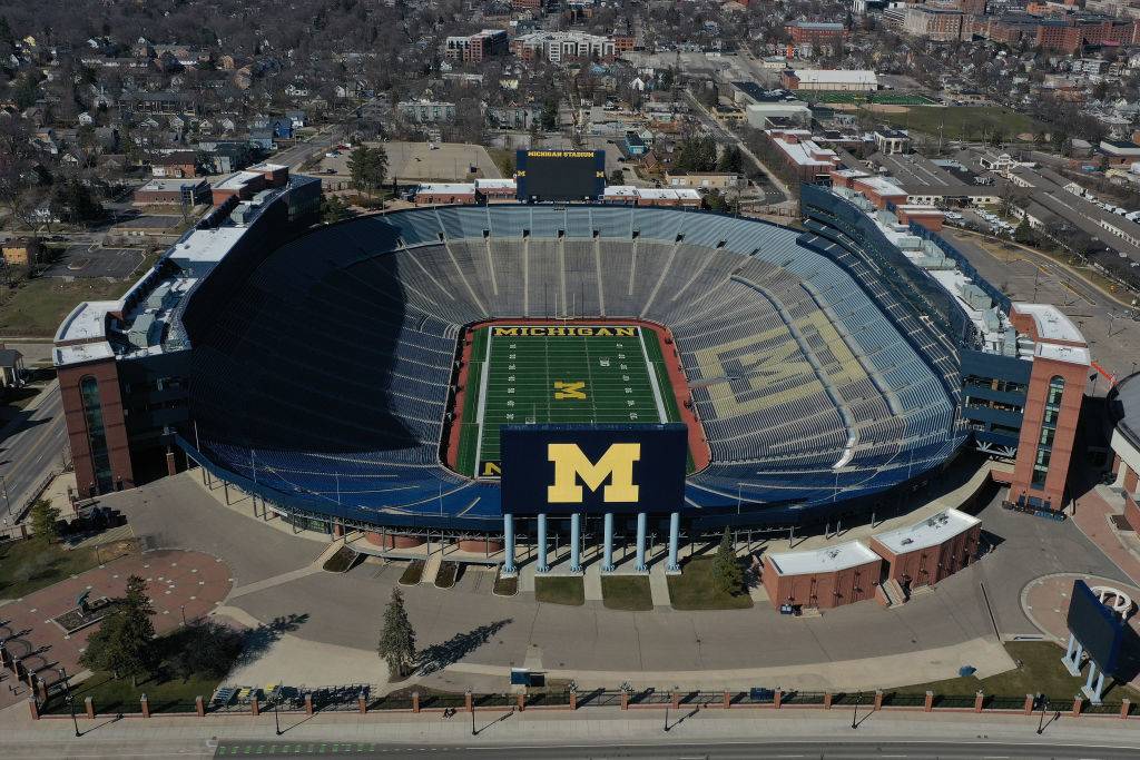 Aerial general view from a drone of of Michigan Stadium